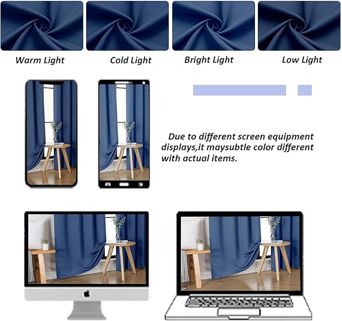 Simplebrand Ava Royal Blue Short Blackout Curtains for Bedroom 54 Inches Long 2 Panels Set, Solid Thermal Insulated, Energy Saving Window Treatment Curtains Blackout Drapes, W40 x L54 Inch, Royal Blue