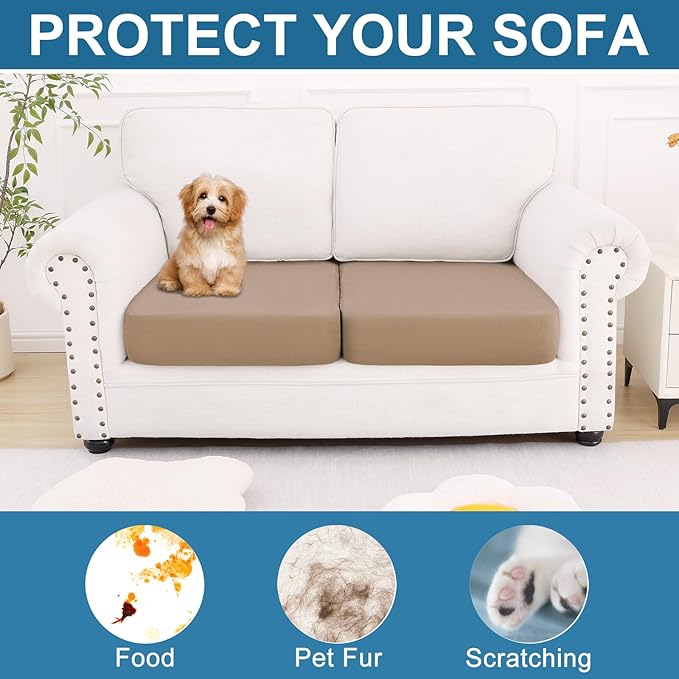 Smiry Printed Couch Cushion Covers, Stretch Soft Couch Covers for Sofa, Washable Non-Slip Sofa Slipcover Furniture Protector for Indoor and Outdoor (2 Pack, Mocha)