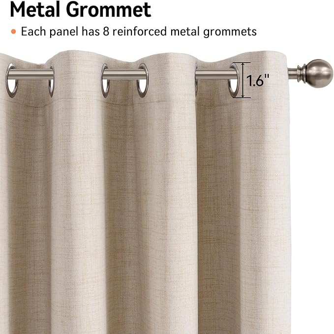 100% Blackout Shield Linen Blackout Curtains for Bedroom, Oatmeal Grommet Curtains for Living Room, Thermal Insulated Room Darkening Drapes for Nursery, Boho Home Decor, 50" W x 72" L, 2 Panels