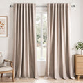 102 inch long Linen blackout curtains for tall windows 2 Panels 100% Blackout Linen texture Curtain Window Drapes Back Tab Rod Pocket Room Darkening Thermal Insulated Panel for Bedroom Living Room