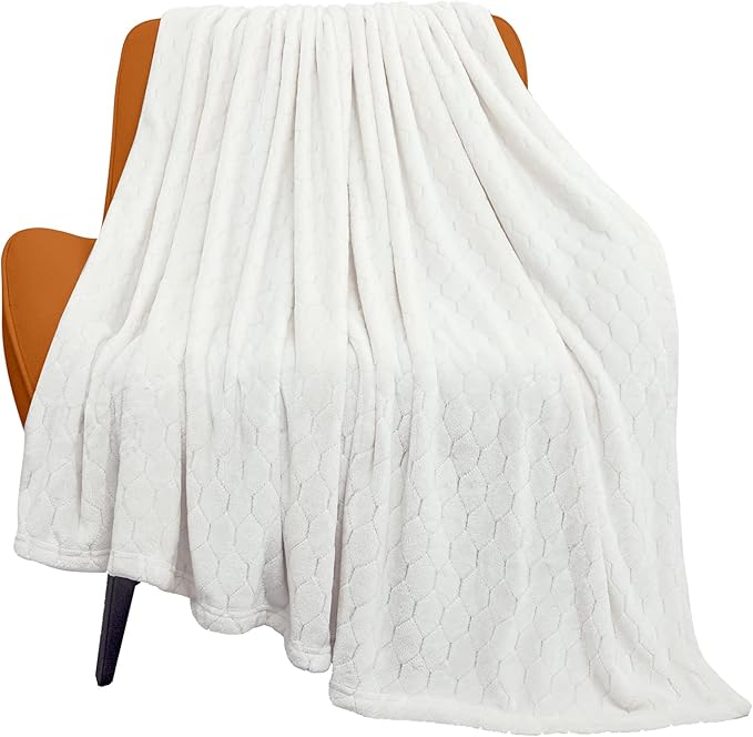 TOONOW Fleece Blanket Textured Fuzzy Plush Throw Blanket Twin Size 60" x 80", Super Soft Fluffy Bed Blanket Geometric Pattern Comfy Microfiber Flannel Blankets for Couch, Bed, Sofa, Cream White