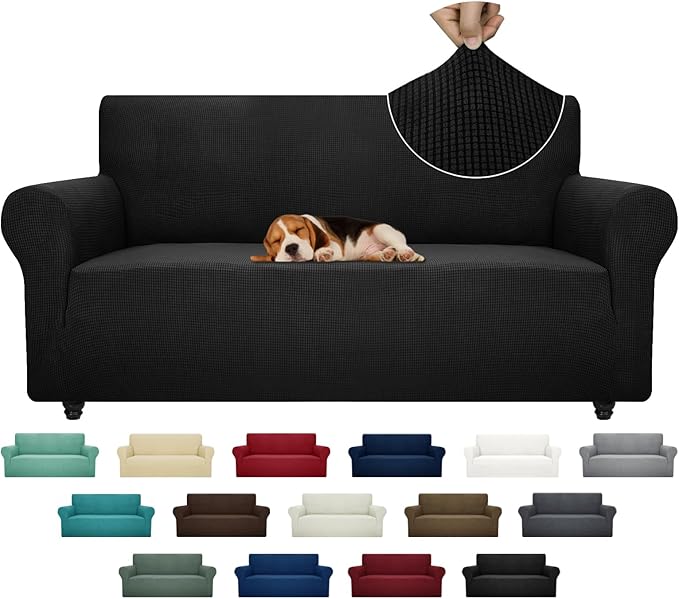ZNSAYOTX Super Stretch Couch Cover (72"-92") Universal Sofa Covers with Elastic Bottom, Dog Cat Pets Friendly Washable Furniture Protector Fitted Sofa Slipcovers Stay in Place (Black, Sofa)