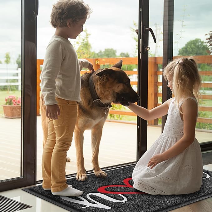 BeneathYourFeet Door Mat, Welcome Mat Low Profile Floor Mat Front Doormat Indoor and Outdoor Doormat Non Slip Rugs for Entryway, Patio, High Traffic Areas (32"x20", Black-Home)