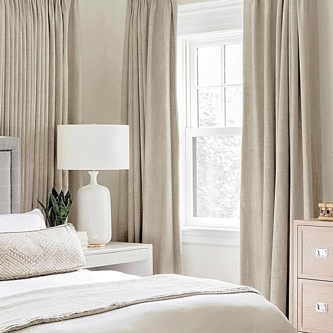 MIULEE Linen Curtains for Bedroom 100% Blackout Thermal Insulated Stone Grommet Room Darkening Curtains & Drapes Fall Decor for Living Room Nursery 52 x 54 Inch (2 Panels)