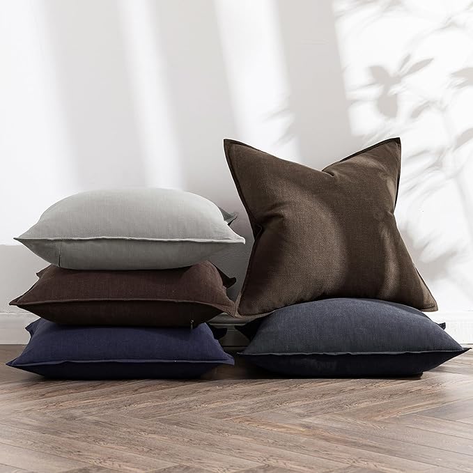 MIULEE Decorative Linen Pillow Covers 20x20 Inch Light Gray Boho Farmhouse Neutral Couch Throw Pillows for Bed Pack of 2 Accent Modern Pillowcase Sofa Livingroom Home Decor