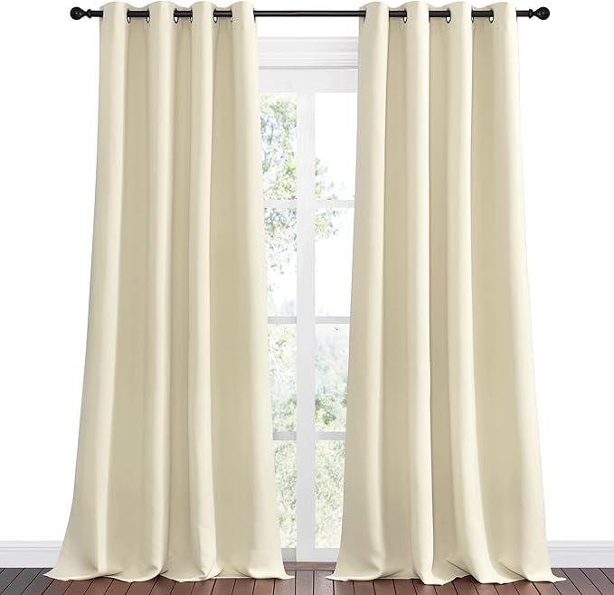 NICETOWN Beige Room Darkening Curtains 120" Long for Boho Farmhouse Home Decoration, 55" Wide, Set of 2, Window Treatment Total Privacy Drape Panels for Bedroom Guest Room