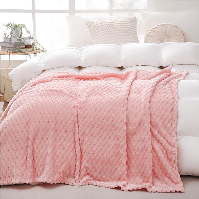 Puncuntex Light Pink Throw Blanket 60"×80" inches Fuzzy 3D Jacquard Decorative Flannel Fleece Super Soft Plush Cozy Blanket for Couch Sofa Chair Lightweight