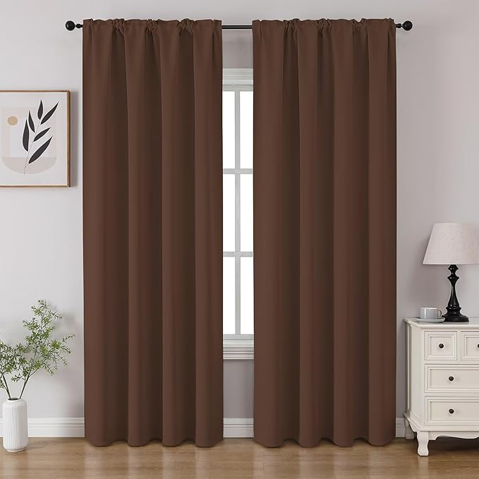 CUCRAF Brown Blackout Curtains 84 inch Length 2 Panels Set, Rod Pocket Room Darkening Drapes for Bedroom Living Room, Insulated Thermal Light Blocking Window Curtain (W52 x L84 Inch)