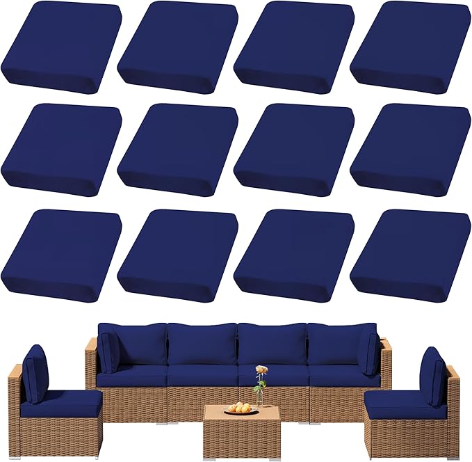 12Pcs Outdoor Cushion Covers, Patio Cushion Covers,Stretch Elastic Slipcovers, Replacement Washable & Reusable Furniture Protector for Patio Couch (Lake Blue,Cover Only)