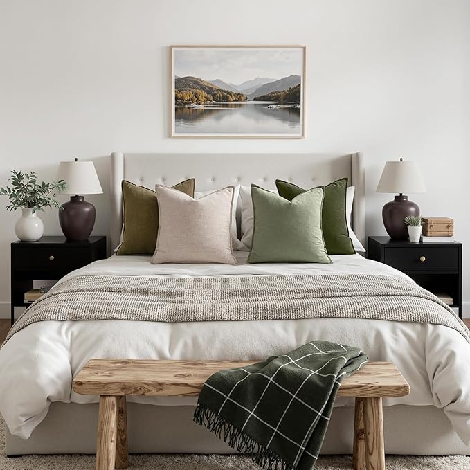 MIULEE Green and White Pillow Covers Pack of 4 Decorative Natural Solid Throw Pillow Covers Soft Accent Boho Farmhouse Couch Pillowcases Modern Spring Decor for Living Room Bed Sofa 20x20 Inch