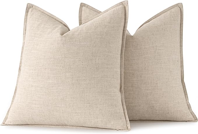 MIULEE Decorative Linen Pillow Covers 18x18 Inch Natural Beige Boho Farmhouse Neutral Couch Throw Pillows for Bed Pack of 2 Accent Modern Pillowcase Sofa Livingroom Home Decor