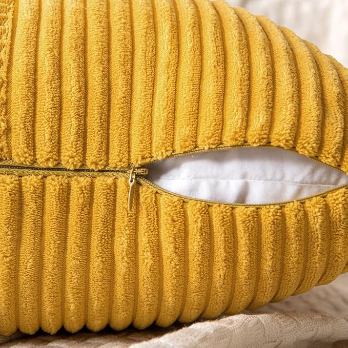 MIULEE Mustard Yellow Decorative Throw Pillow Covers 18x18 Inch for Couch Bed Sofa Pack of 2 Boho Farmhouse Throw Pillows Soft Cross Corduroy Patchwork Textured Cushion Cases