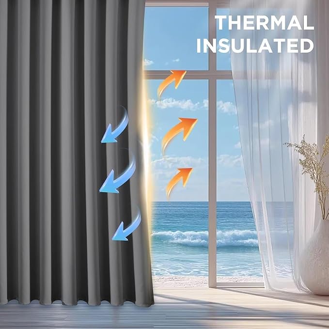 Joydeco Blackout Curtains 108 Inch Length 2 Panels Set, Thermal Insulated Long Curtains& Drapes 2 Burg, Room Darkening Grommet Drapes for Living Room Bedroom Window (Light Grey, W52 x L108 Inch)