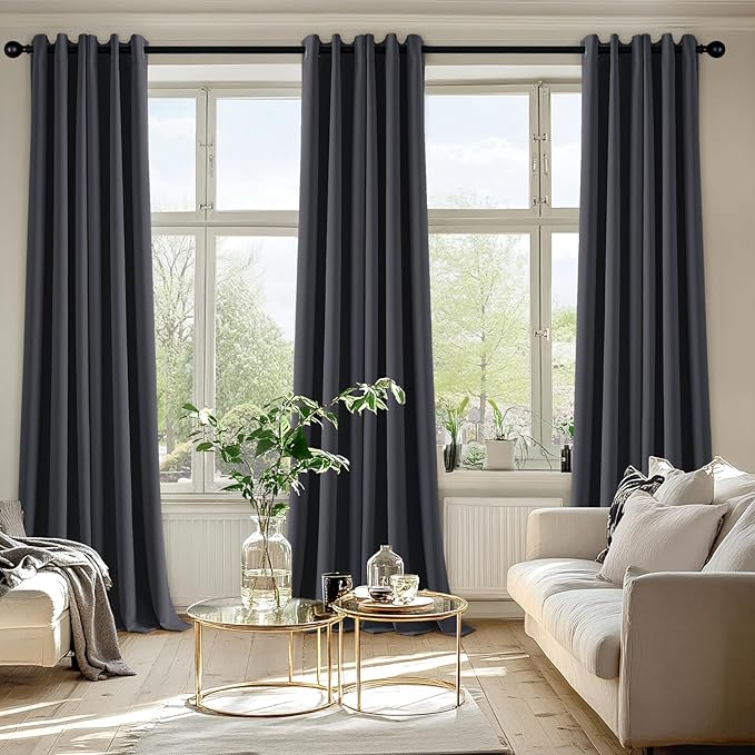MIULEE Dark Grey Blackout Curtains for Bedroom Living Room 96 Inches Long 2 Panels, Thermal Insulated Room Darkening Drapes Solid Grommet Noise Reduction Light Blocking Window Treatments 40x96 Inch