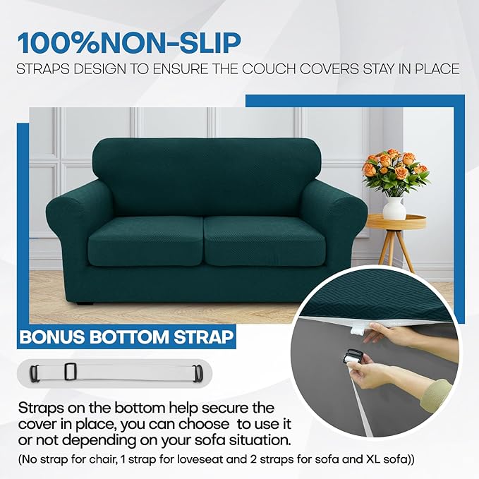 XINEAGE 2026 New 4 Pieces Extra Large Couch Covers for 3 Cushion Sofa Super Stretch Sofa Cover for 3 Large Seat Cushion Universal Slip Cover for Living Room (Blackish Green), 91"-110"(3 Cushions)