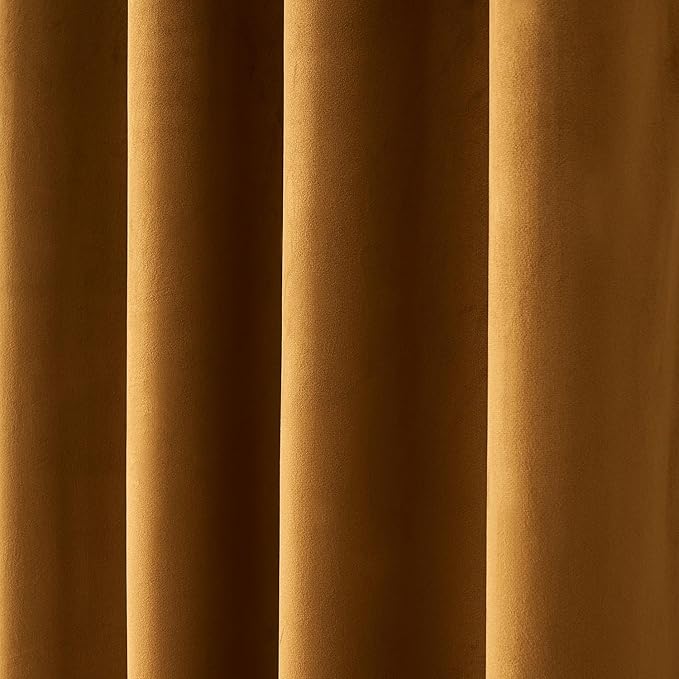 MIULEE Velvet Curtains Golden Brown Elegant Grommet Curtains Thermal Insulated Soundproof Room Darkening Blackout Drapes for Nursery Living Room Bedroom Decor 52 x 84 Inch Long Set of 2