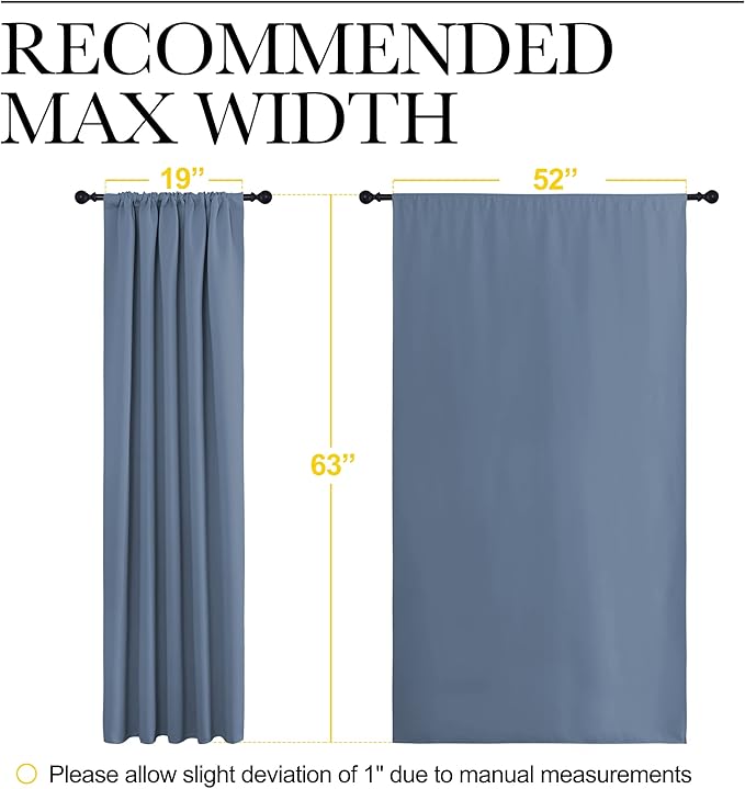 NICETOWN Blackout Curtains for Living Curtains, Window Treatment Blackout Curtain Panels, Home Decor Thermal Insulated Solid Drapes for Bedroom (Stone Blue, Set of 2, 52 by 63 Inch)