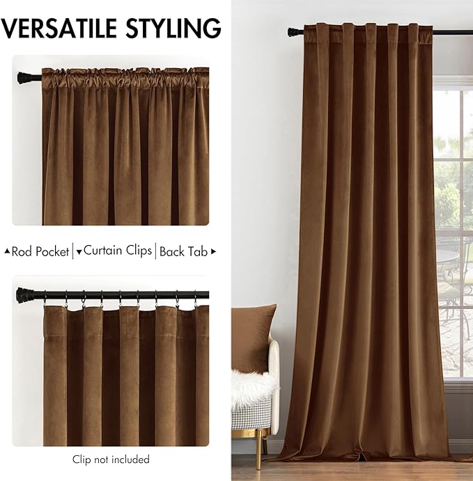 MIULEE Velvet Curtains 84 inches - Luxury Curtains for Bedroom Living Room Room Darkening Thermal Insulated Super Soft Window Drapes Rod Pocket & Back Tab, Brown, W52 x L84 inches, 2 Panels