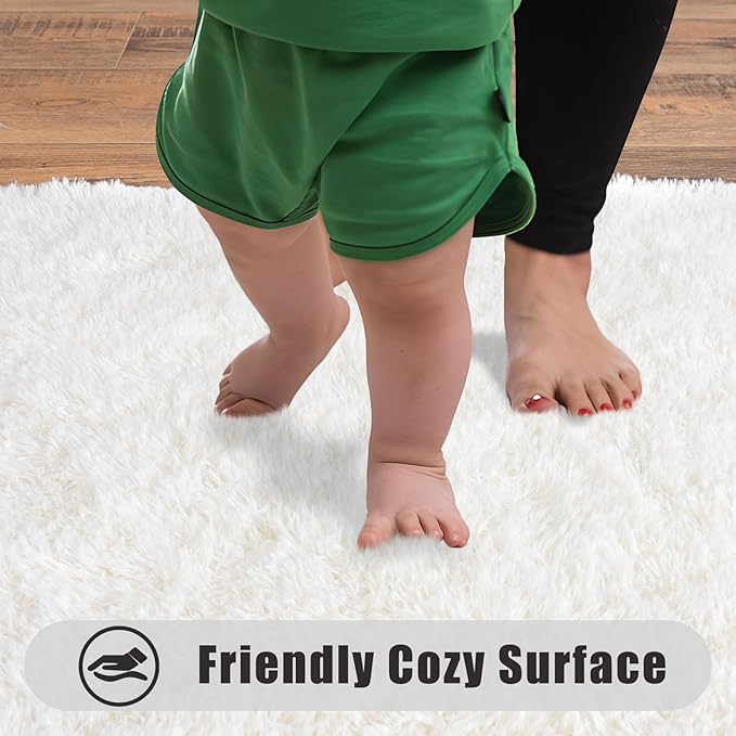 Ultra Soft Runner Rugs for Bedroom Hallways with Upgraded Non-Slip Rubber Backing & Thick Memory Sponge, 2x6 Feet Fluffy Shag Throw Area Rug for Bedside Dorm Cream