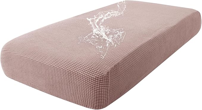 hyha Waterproof Couch Cushion Covers for Pets, Non Slip Sofa Seat Cover for Dogs Washable, Soft Thick Stretch Jacquard Fabric, Sofa Slipcovers with Elastic Bottom (1 Piece for Medium, Camel)