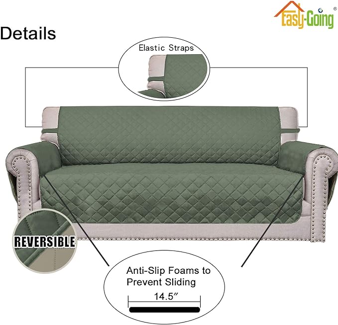 Easy-Going Chair Sofa Slipcover Reversible Sofa Cover Water Resistant Couch Cover Furniture Protector Cover with Elastic Straps for Pets Kids Children Dog Cat (Chair, Greyish Green/Beige)