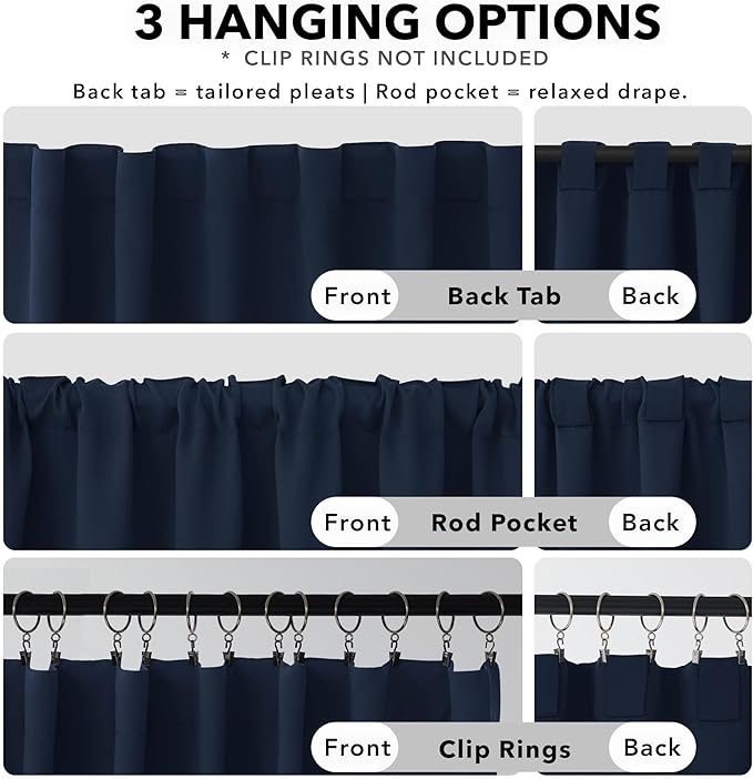 Deconovo Blackout Curtains, Thermal Insulated, W70 x L95 2 Panels, Back Tab, Machine Washable, Room-Darkening Drapes for Bedroom/Living Room Navy Blue