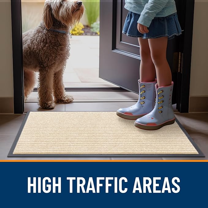 OLANLY Front Door Mat Indoor Outdoor Entrance, 2-Pack 29.5 x 17 Inch, Waterproof Heavy Duty Doormat, Fade Resistant, Low Profile, Easy Clean Patio Porch Welcome Floor Mats for Entry, Beige