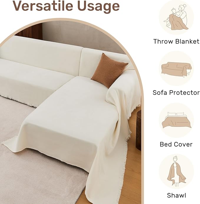 Sectional Couch Covers, 2 Pieces Washable L Shaped Couch Covers Sofa Blanket for Dogs Pet Friendly Sectional Sofa Slipcovers Furniture Covers,71"x 118"+ 71"x 118",(XX-Large,Cream White)