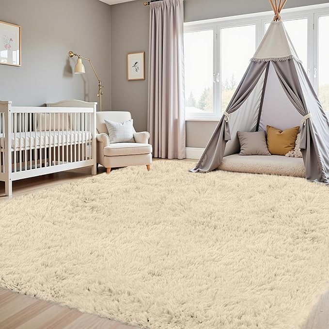 4x6 Area Rugs for Living Room Rug: Soft Fluffy Shag Beige Rugs for Bedroom, Non-Slip Large Fuzzy Plush Rug Indoor Floor Carpet for Nursery Kids Boys Girls Room, Dorms, Playroom, Modern Home Decor