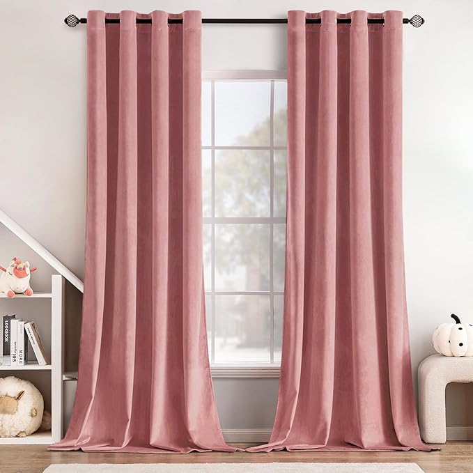 MIULEE Blush Pink Curtains Thermal Insulated Polyester Soundproof Room Darkening Velvet Blackout Curtains/Grommet Window Drapes for Home Theatre/Girls Room/Wedding Decor 52 x 90 Inches Set of 2
