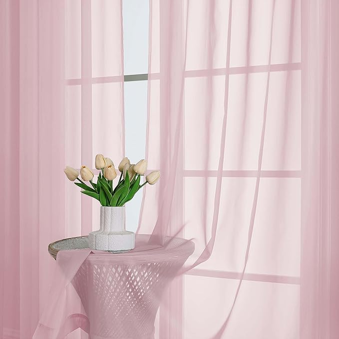 OWENIE Sheer Curtains 84 Inches Long 2 Panels Set, Sheer Blush Curtains for Living Room Bedroom 59 Inch Extra Wide, Modern Voile Filmy Rod Pocket Drapes, 2 Pcs, Each 59 W x 84L, Blush