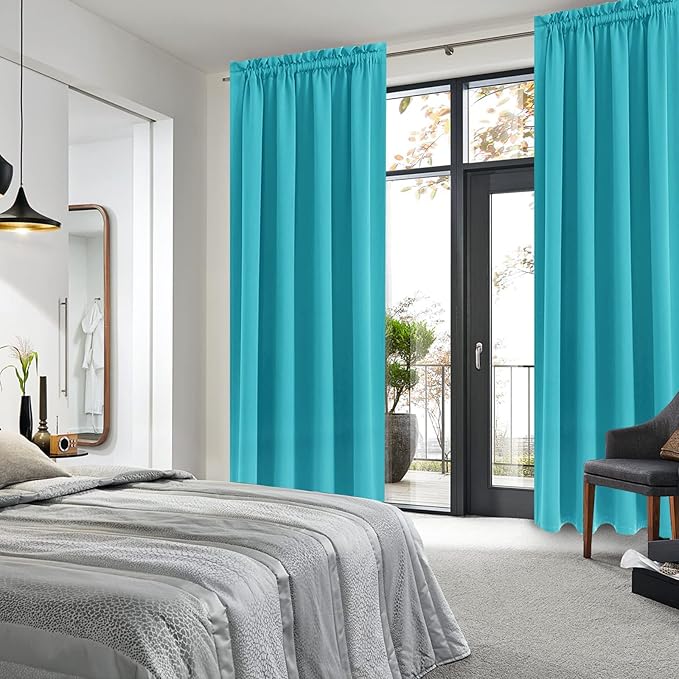DWCN Blackout Curtains Room Darkening Thermal Insulated Bedroom Curtains Window Curtain Panels, 52 x 84 inches Long, Set of 2 Turquoise Rod Pocket Drapes