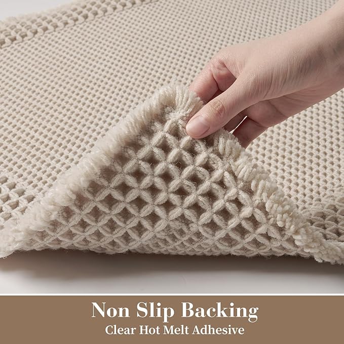 RESARE Waffle Bath Mat, Super Absorbent Non Slip, Machine Washable, Ultra Soft Boho Bath Rugs with Tassels, Upgraded Bordered Design, 17"x24" Pale Beige