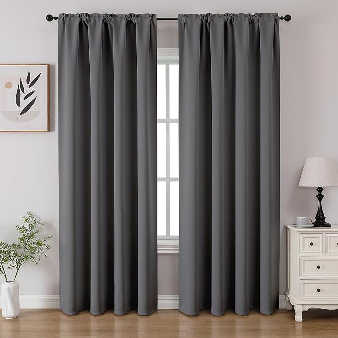 CUCRAF Light Grey Blackout Curtains 108 inch Length 2 Panels Set, Rod Pocket Room Darkening Drapes for Bedroom Living Room, Insulated Thermal Light Blocking Window Curtain (W52 x L108 Inch)