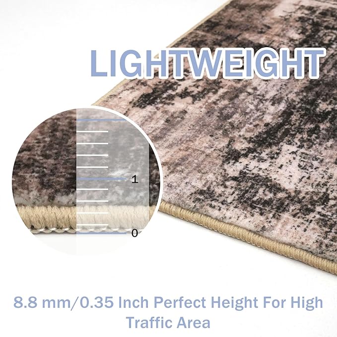 IOHOUZE Abstract Runner Rug 3x10 Ft Washable Runners for Hallways, Non Slip Kitchen Runner Printed Faux Wool Entryway Runner Indoor, Modern Abstract Floor Carpet for Hall Bedroom, Brown/Rust