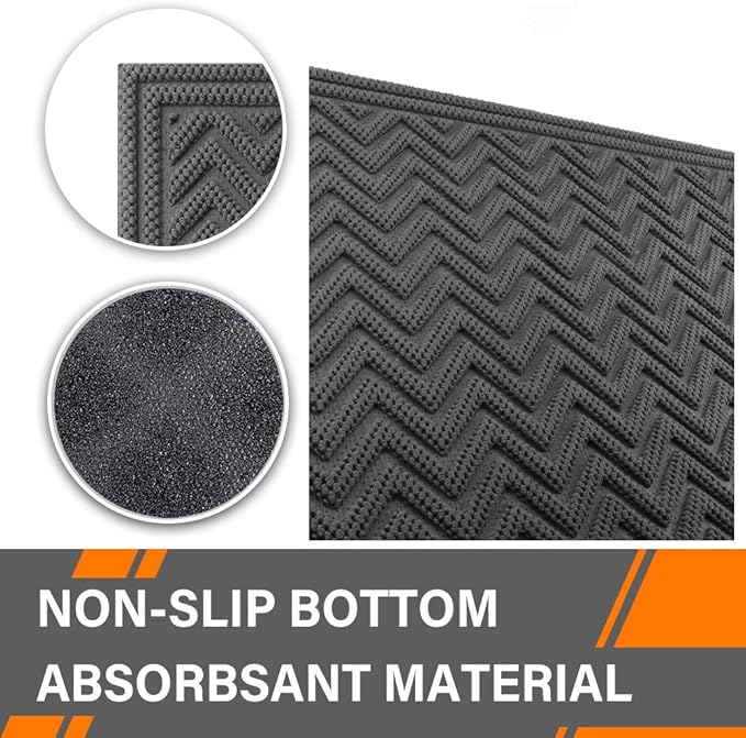 Mibao Front Door Mat, Dirt Trapper Welcome Mat for Outdoor Indoor, Non-Slip Waterproof Doormat, Durable Machine Washable Low Profile Entry Rug for Back Door Outside Patio, 24" x 36", Gray Wave