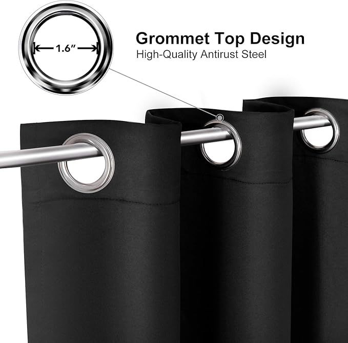 ChrisDowa Blackout Curtains 80 Inches Long 2 Panels Set for Living Room, Grommet Thermal Insulated Room Darkening Curtains for Bedroom (Black, 52 x 80 Inch)