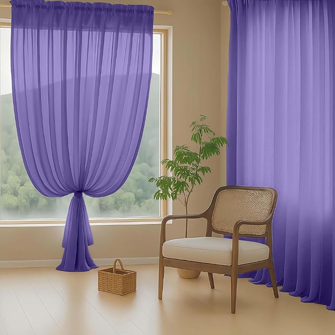 Purple Sheer Curtains 63 Inch Length 2 Panels, Voile Sheer Curtain for Living Room, Breathable Light Filtering Modern Window Treatments, Soft Fabric Dual Rod Pocket Drapes, 2x42Wx63L Inches