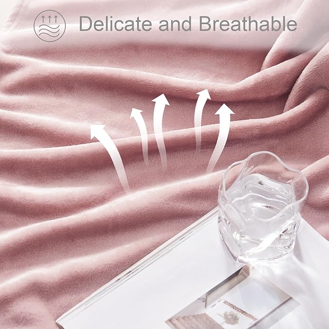 Exclusivo Mezcla Fleece Throw XL Blanket for Couch, Sofa, Super Soft and Warm Dusty Pink Blankets, All Season, Cozy, Plush, Lightweight, 50x70 Inches
