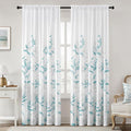 HOMEIDEAS Non-See-Through Teal and White Privacy Sheer Curtains 52 X 96 Inch Length 2 Panels, Leaf Floral Printed Light Filtering Semi Sheer Window Curtains Drapes for Bedroom Living Room