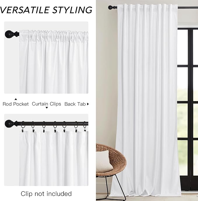 RYB HOME White Velvet Curtains 84 inches 2 Panels Set - Plush Soft Modern Decorative Drapes Thermal Insulted Window Treatment Panels for Bedroom Living Room Dining Room, W52 x L84