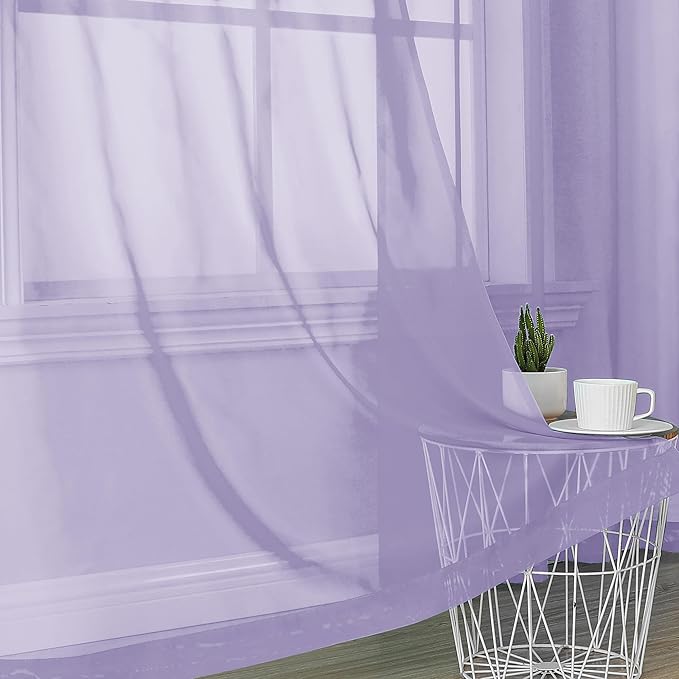 OVZME Lavender Sheer Curtains 72 Inches Long 2 Panels - Soft Light Filtering Window Sheer Panels for Living Room/Bedroom, Top Dual Rod Pocket, 1 Pair, Each 42Wx72L Inches