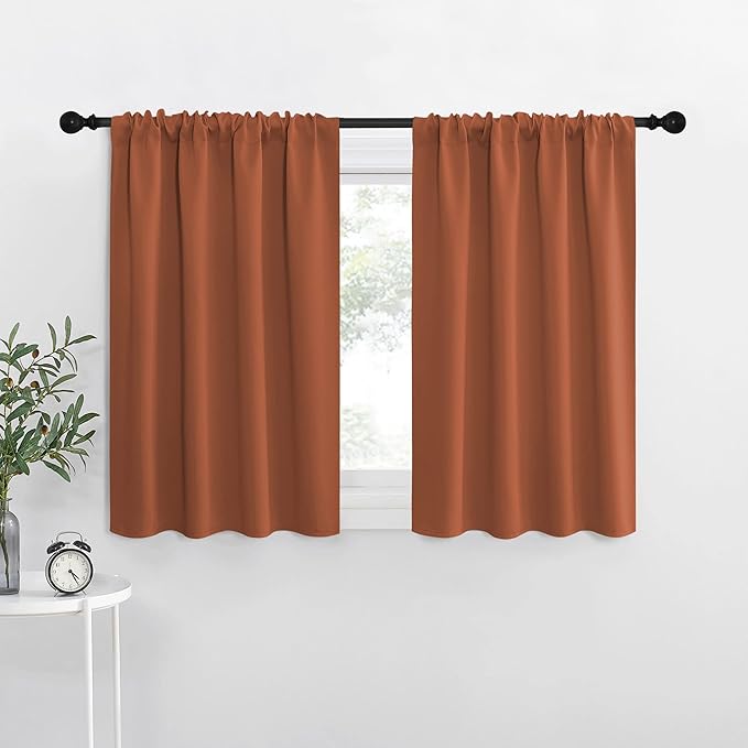 NICETOWN Blackout Curtains for Living Curtains, Burnt Orange, 2 Panels, 29 by 30, Room Darkening Window Curtain Panels, Easy-Care Solid Thermal Insulated Draperies/Drapes for Daughter Room