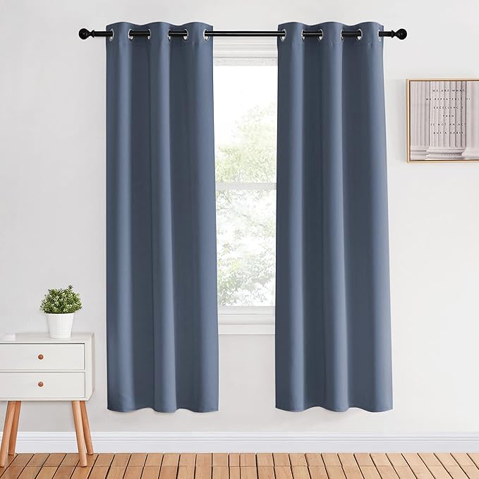 NICETOWN Blackout Curtains for Bedroom, Stone Blue, 34" Wide by 70" Long, Home Decoration Thermal Insulated Noise Reducing Curtains & Drapes for Boys Room, Privacy Panels