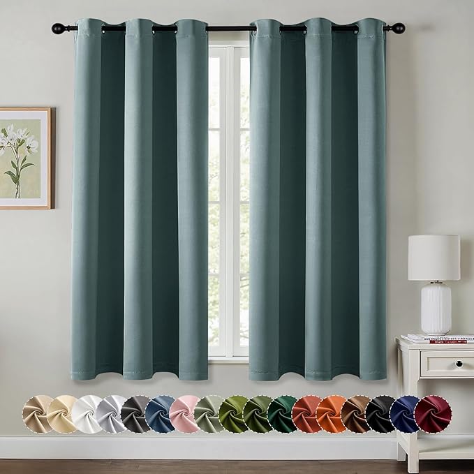 MIULEE Dusty Blue Blackout Curtains - Bedroom Window Treatment Curtains Thermal Insulated Room Darkening Drapes for Living Room Kitchen Grommet Light Blocking Drapery, 40 x 45 Inches Long, 2 Panels