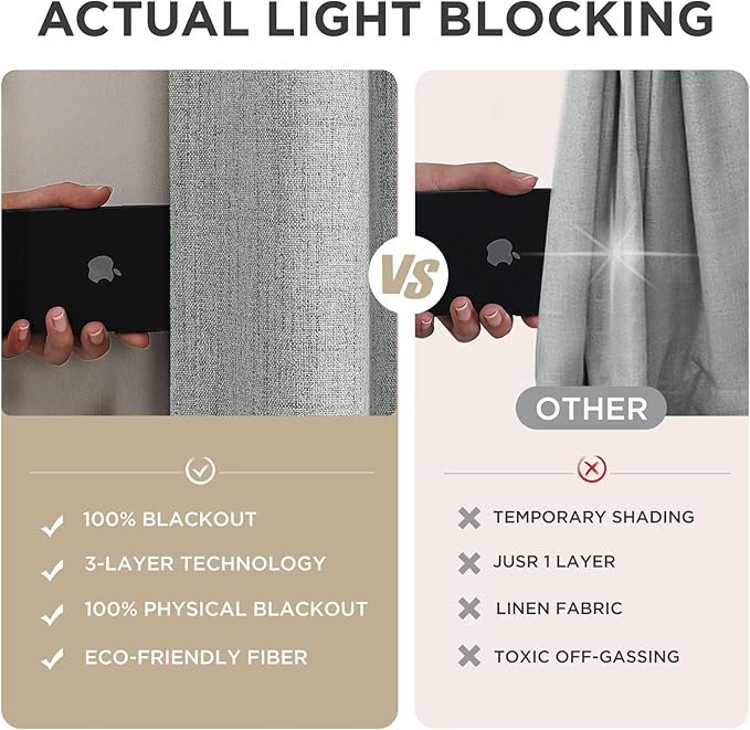 Joydeco Blackout Curtains for Bedroom - 72 Inch Long 100% Light Blocking 2 Panels Light Grey Drapes, Thermal Insulated Room Darkening Curtains, Linen Textured for Living Room, Rod Pocket & Back Tabs
