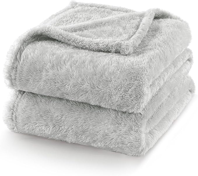Exclusivo Mezcla Plush Fuzzy Fleece Bed Blanket Queen Size, Super Soft, Fluffy and Warm Blankets for Couch, Bed, All Season (Light Grey, 90x90 Inches)