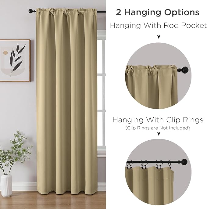 CUCRAF Beige Blackout Curtains Customize, Rod Pocket Room Darkening Curtain for Bedroom Living Room, Thermal Insulated Window Drapes 1 Panel (Custom Size, Color)