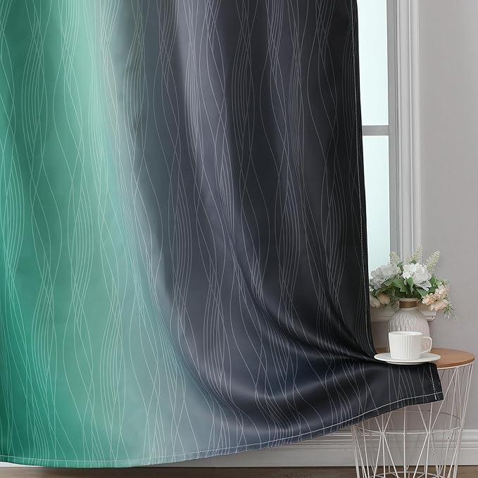 Estelar Textiler Black and Green Ombre Blackout Curtains 84 Inch Length 2 Panels Set for Living Room, Energy Saving Thermal Insulated Light Blocking Grommet Window Drapes for Bedroom,52Wx84L,2 Panels