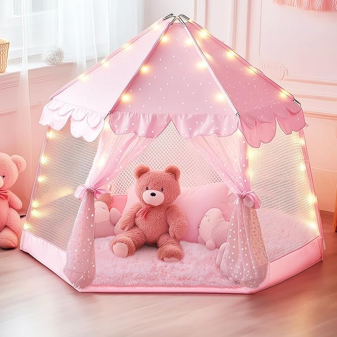 4x4.6 Feet Pink Hexagon Rugs for Princess Tent, Ultra Soft Fluffy Hexagon Area Rug for Bedroom, Cute Shag Rugs for Girls Room, Fuzzy Plush Carpet for Kids Room Tent Castle Home Decor